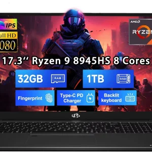 17.3" FHD New Gaming Laptop, AMD Ryzen 9 8945HS 32GB DDR5 RAM 1TB SSD (Up to 5.2GHz) Radeon 780M, PD 100W Type-C AI-Enhanced for Copilot VR Ready, Backlit Keyboard, Fingerprint, 75W Battery