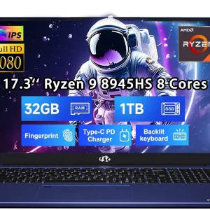 17.3 New Gaming Laptop Ryzen 9 8945HS ( Up to 5.2GHz) 32GB RAM, 1TB SSD, Radeon 780M, PD 100W Type-C AI-Enhanced for Copilot VR Ready, Backlit Keyboard, Fingerprint, 75W Battery