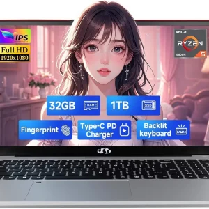 15.6" FHD IPS Gaming Laptop - AMD Ryzen 5 6600H 6 Cores (Beat i7-1165G7, Up to 4.5GHz), 32GB DDR5 RAM, 1TB SSD, AMD Radeon 660M with 100W Type-C Charger,Backlit Keyboard, Windows 11