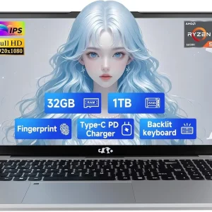 15.6" FHD IPS Gaming Laptop - AMD Ryzen 5 6600H 6 Cores (Beat i7-1165G7, Up to 4.5GHz), 32GB DDR5 RAM, 1TB SSD, AMD Radeon 660M with 100W Type-C Charger,Backlit Keyboard, Windows 11
