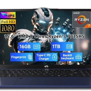 15.6" IPS FHD Gaming-Laptop, AMD 8 Cores Ryzen 7 7735HS 16GB DDR5 RAM 1TB SSD (Beats i7-12650H, Up to 4.75GHz) Computer with Radeon 680M 100W Type-C Backlit Keyboard Fingerprint Unlock