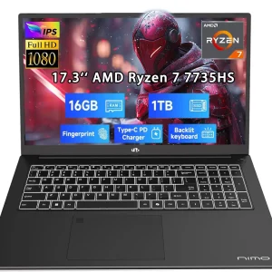 17.3" Business-Laptop, AMD Ryzen 7 7735HS (8C/16T), 16GB RAM 1TB NVMe SSD, Radeon 680M for Light Gaming, PD 100W Type-C WiFi-6E BT5.2 Fingerprint Unlock Backlit Keyboard for Working & Student