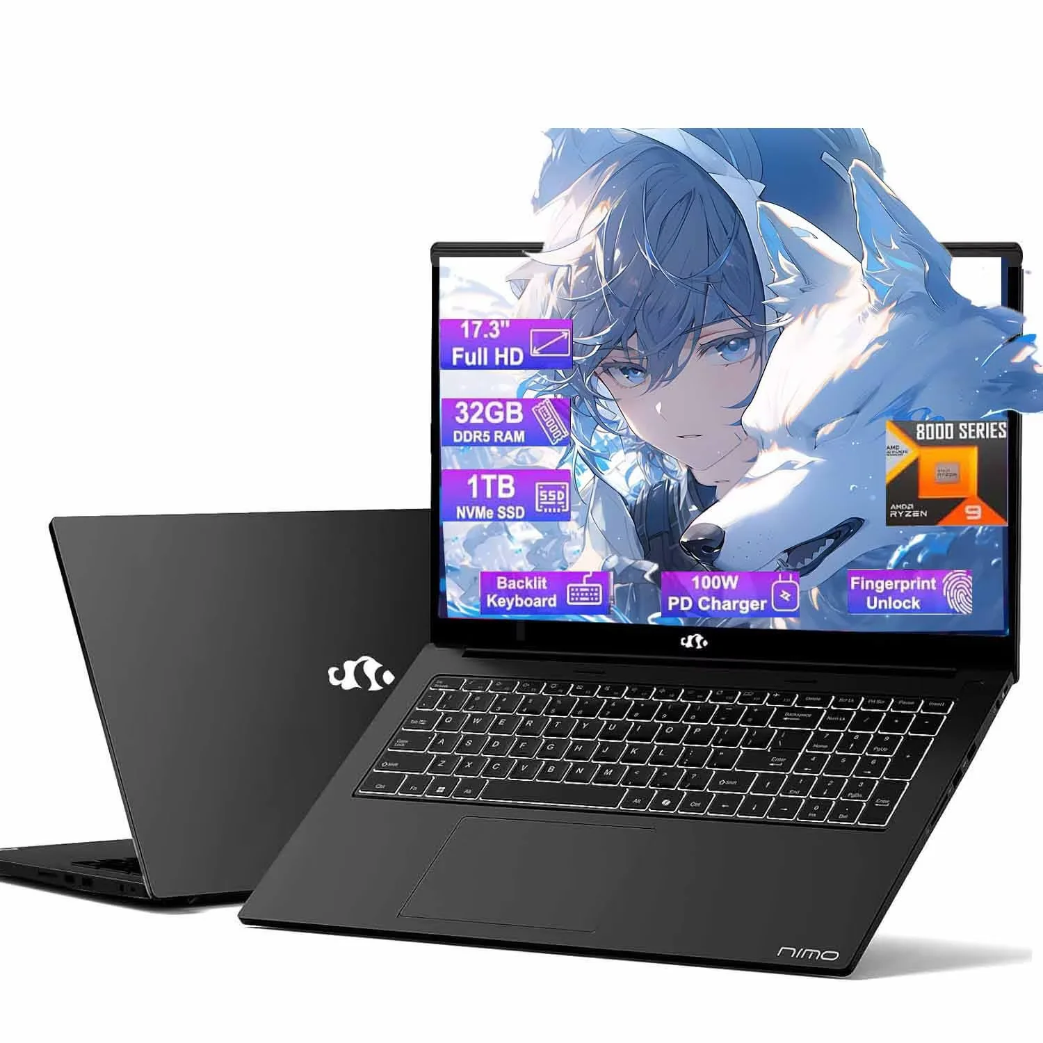 17.3 Gaming Laptop 32GB RAM, 1TB SSD, Ryzen 9 8945HS (Beat i9-13900H, Up to 5.2GHz) Radeon 780M, PD 100W Type-C AI-Enhanced for Copilot VR Ready, 75W Battery