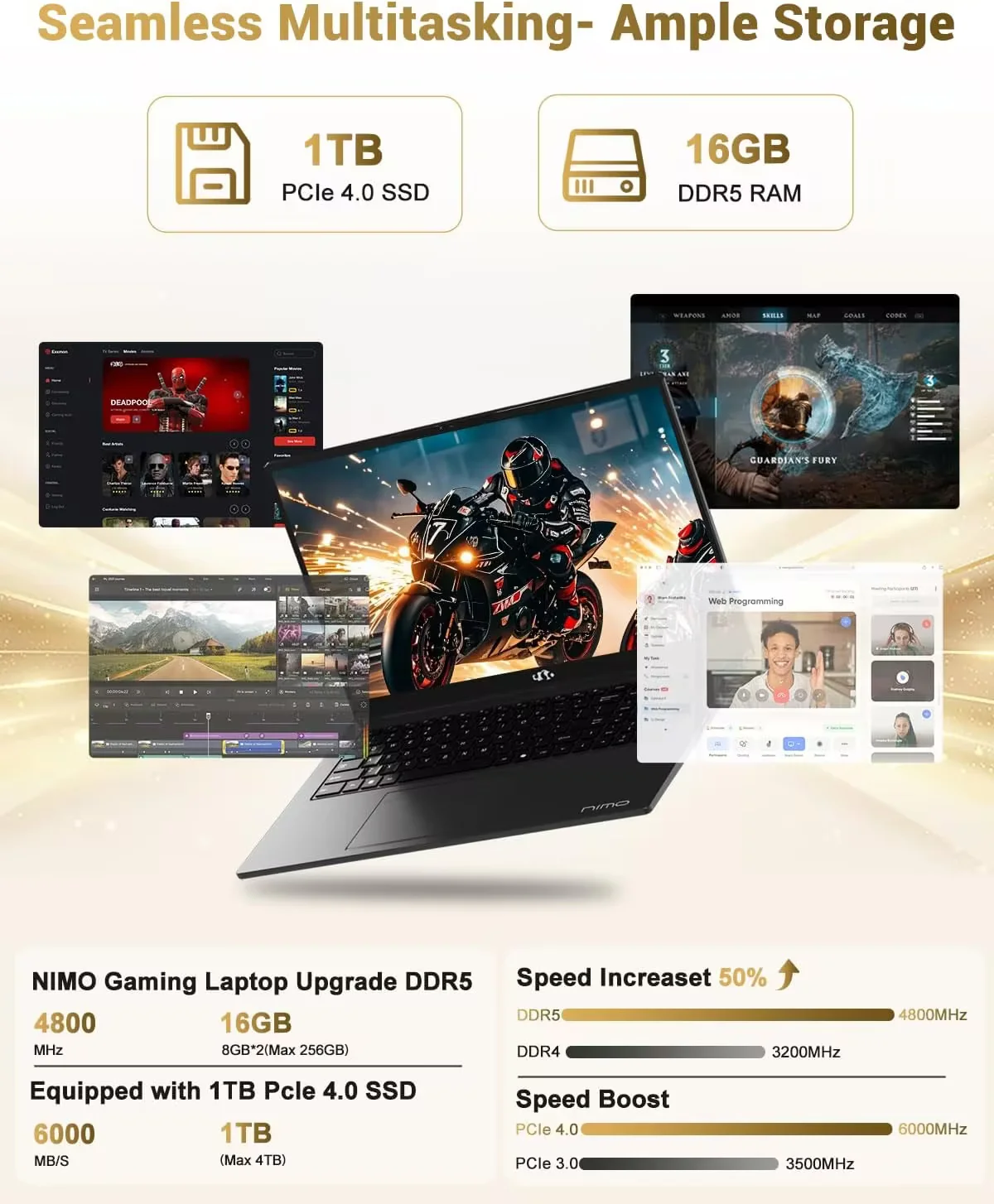 15.6" IPS FHD-Gaming-Laptop, AMD Ryzen 7 8745HS 16GB DDR5 RAM 1TB SSD (up to 4.9GHz) Radeon 780M Graphics Business Computer with 100W Type-C Backlit Keyboard, Fingerprint USB-C 4.0 - Image 4