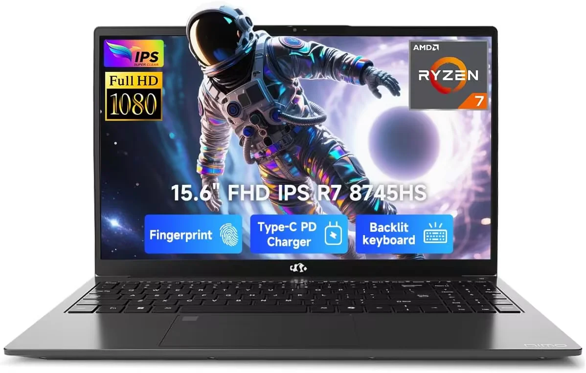 15.6" IPS FHD-Gaming-Laptop, AMD Ryzen 7 8745HS 16GB DDR5 RAM 1TB SSD (up to 4.9GHz) Radeon 780M Graphics Business Computer with 100W Type-C Backlit Keyboard, Fingerprint USB-C 4.0