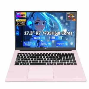 17.3" FHD Gaming Business Laptop, AMD Ryzen 7 7735HS (8C/16T, Beats i7-12650H) 16GB DDR5 RAM 1TB SSD Computer with Radeon 680M, 100W Type-C, WiFi-6E, 75Wh Battery, Fingerprint, Backlit Keyboard