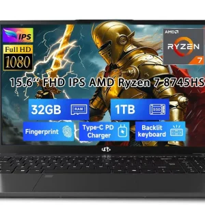 15.6" IPS FHD-Gaming-Laptop, AMD Ryzen 7 8745HS 32GB DDR5 RAM 1TB SSD (up to 4.9GHz) Radeon 780M Graphics Business Computer with 100W Type-C Backlit Keyboard, Fingerprint USB-C 4.0