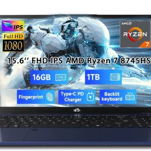 15.6" IPS FHD New Gaming Laptop, AMD Ryzen 7 8745HS 16GB DDR5 RAM 1TB SSD (up to 4.9GHz) Radeon 780M Graphics Business Computer with 100W Type-C Backlit Keyboard, Fingerprint USB-C 4.0