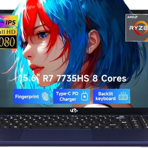 15.6" FHD IPS Gaming Laptop - AMD Ryzen 7 7735HS (8-Core) Computer with Radeon 680M , 16GB DDR5 RAM, 1TB SSD, Backlit Keyboard, ，100W Type-C ，Fingerprint