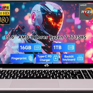 15.6" IPS FHD Gaming-Laptop, AMD 8 Cores Ryzen 7 7735HS 16GB DDR5 RAM 1TB SSD (Beats i7-12650H, Up to 4.75GHz) Computer with Radeon 680M 100W Type-C Backlit Keyboard Fingerprint Unlock