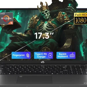 ESOOR 17.3" FHD IPS Gaming Laptop - AMD Ryzen 5 6600H (6-Core) Computer with Radeon 660M, 32GB DDR5 RAM, 1TB SSD, Backlit Keyboard, 100W Type-C, Fingerprint,Windows 11-Gray