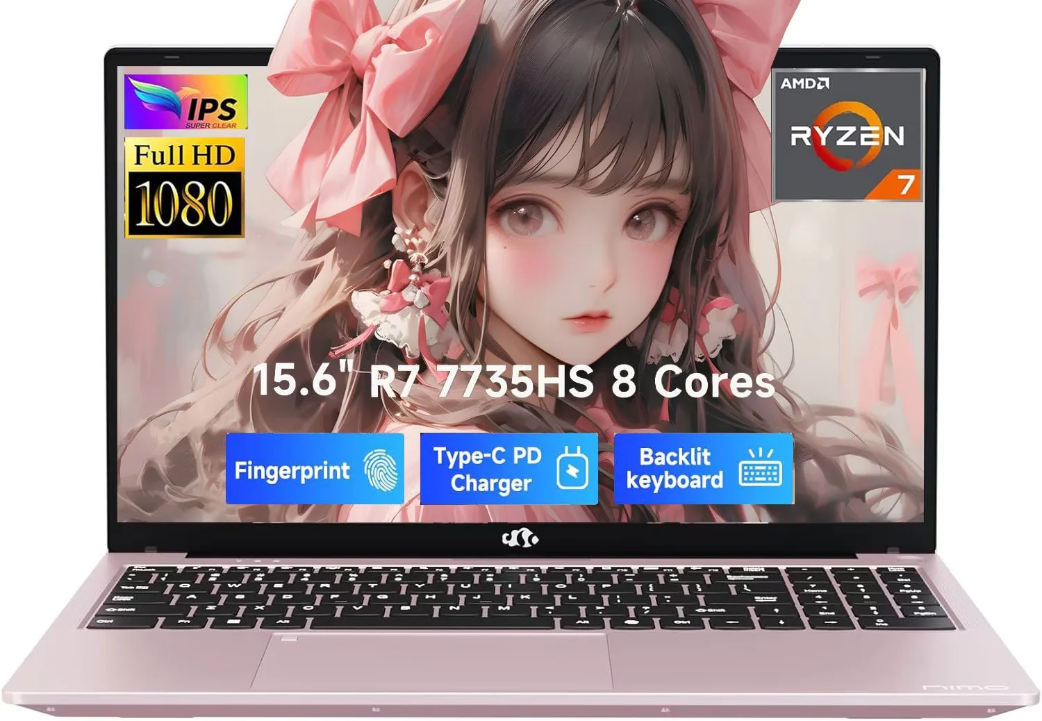 15.6" FHD IPS Gaming Laptop - AMD Ryzen 7 7735HS (8-Core) Computer with Radeon 680M , 32GB DDR5 RAM, 1TB SSD, Backlit Keyboard, ,100W Type-C ,Fingerprint