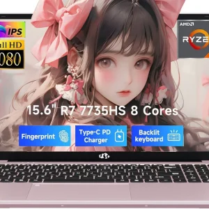 15.6" FHD IPS Gaming Laptop - AMD Ryzen 7 7735HS (8-Core) Computer with Radeon 680M , 64GB DDR5 RAM, 1TB SSD, Backlit Keyboard, ，100W Type-C ，Fingerprint