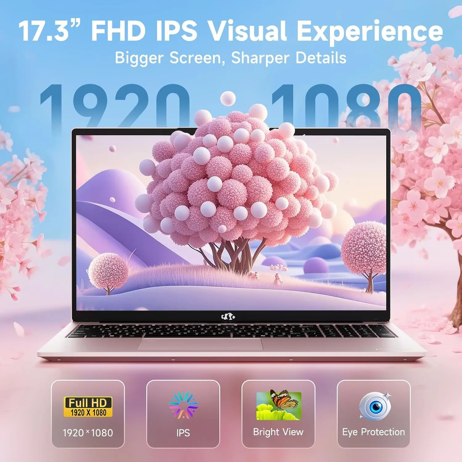 ESOOR 17.3" FHD IPS Gaming Laptop - AMD Ryzen 5 6600H (6-Core) Computer with Radeon 660M, 32GB DDR5 RAM, 2TB SSD, Backlit Keyboard, 100W Type-C, Fingerprint,Windows 11-Rose Gold - Image 2