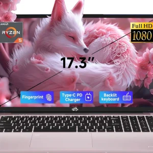 ESOOR 17.3" FHD IPS Gaming Laptop - AMD Ryzen 5 6600H (6-Core) Computer with Radeon 660M, 32GB DDR5 RAM, 2TB SSD, Backlit Keyboard, 100W Type-C, Fingerprint,Windows 11-Rose Gold