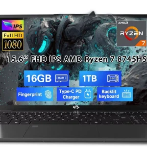 15.6" Gaming Laptop, AMD Ryzen 7 8745HS 8-Core (up to 4.9GHz), Radeon 780M Graphics, 16GB DDR5 RAM, 1TB SSD, FHD IPS Display, 100W Type-C, Backlit Keyboard, Fingerprint Black