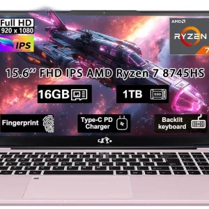 15.6" Gaming Laptop, AMD Ryzen 7 8745HS 8-Core (up to 4.9GHz), Radeon 780M Graphics, 16GB DDR5 RAM, 1TB SSD, FHD IPS Display, 100W Type-C, Backlit Keyboard, Fingerprint RpseGold