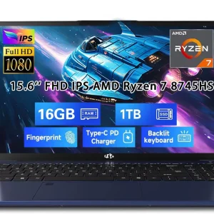 15.6" Gaming Laptop, AMD Ryzen 7 8745HS 8-Core (up to 4.9GHz), Radeon 780M Graphics, 16GB DDR5 RAM, 1TB SSD, FHD IPS Display, 100W Type-C, Backlit Keyboard, Fingerprint Blue