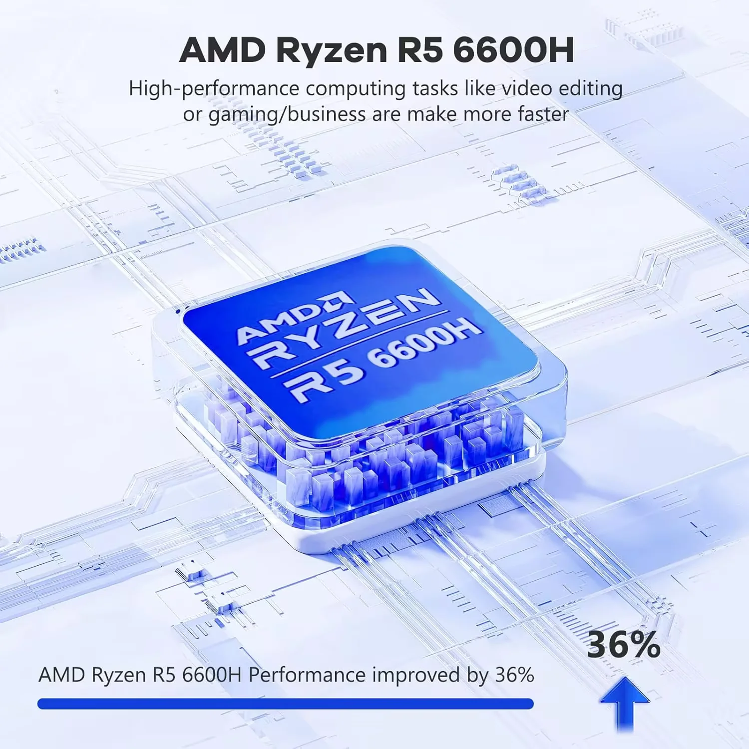 15.6" Windows11 Gaming Laptop Computer AMD Ryzen 5 6600H 32GB DDR5 RAM 1TB SSD 660M 6nm GPU-Computer with 100W Type-C Backlit Keyboard Fingerprint for Business and Student Blue - Image 3