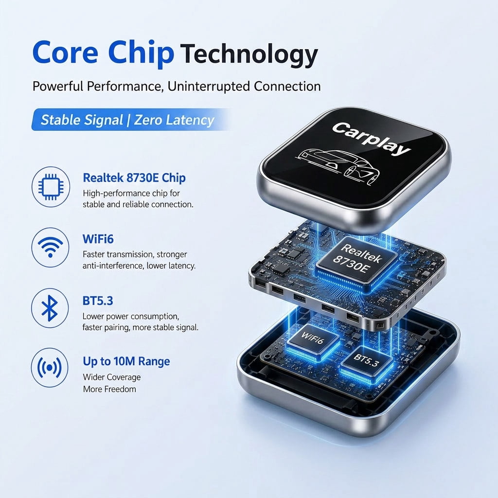 2026 Upgraded 2-in-1 Wireless CarPlay Adapter for iPhone & Android, Plug and Play, Fast Auto-Connect, Realtek 8730E Chip Stable & No Latency, Mini Wired to Wireless Adapter with USB-A/Type-C Port - Image 6