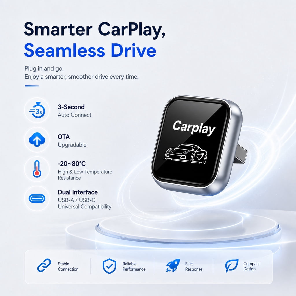 2026 Upgraded 2-in-1 Wireless CarPlay Adapter for iPhone & Android, Plug and Play, Fast Auto-Connect, Realtek 8730E Chip Stable & No Latency, Mini Wired to Wireless Adapter with USB-A/Type-C Port - Image 7