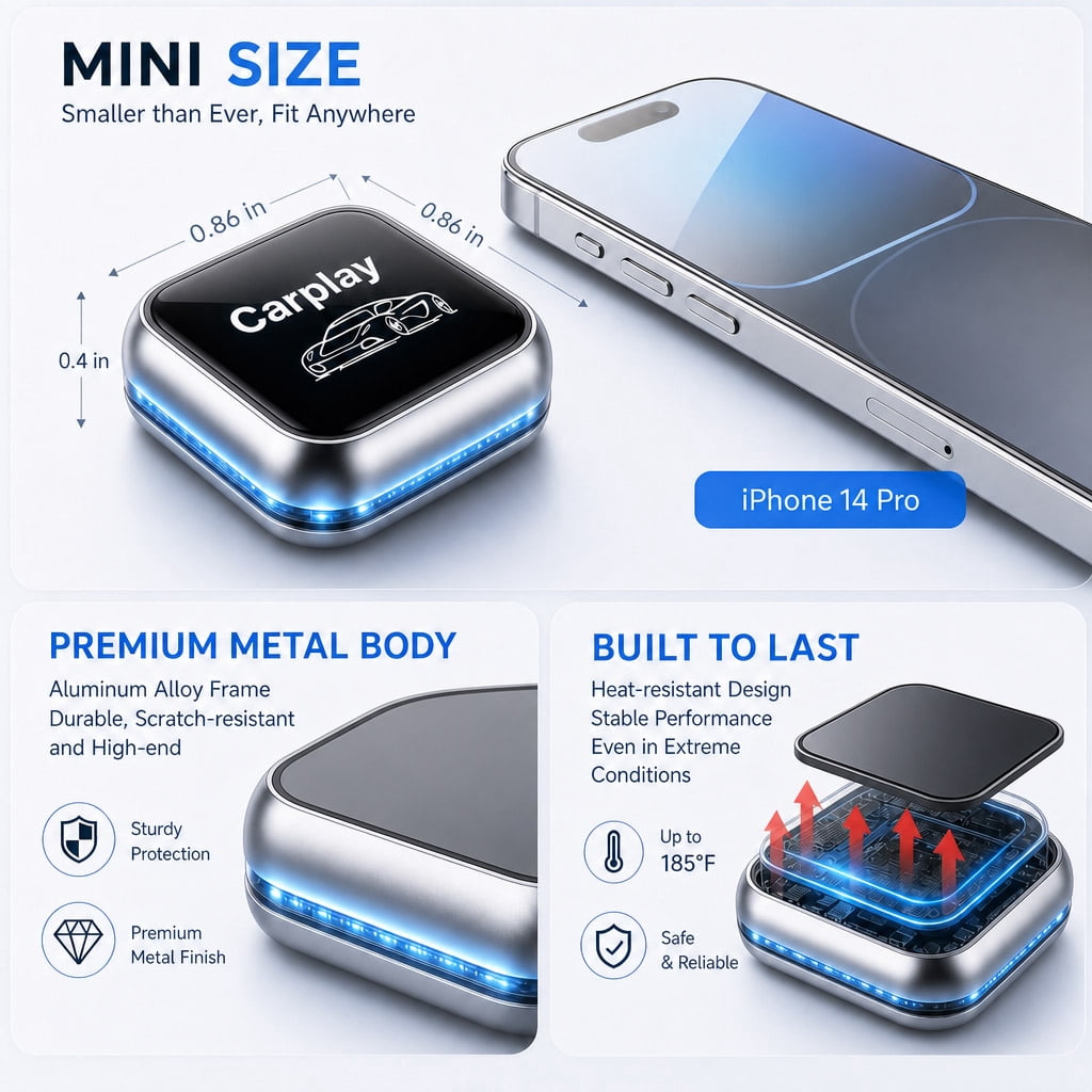 2026 Upgraded 2-in-1 Wireless CarPlay Adapter for iPhone & Android, Plug and Play, Fast Auto-Connect, Realtek 8730E Chip Stable & No Latency, Mini Wired to Wireless Adapter with USB-A/Type-C Port - Image 5