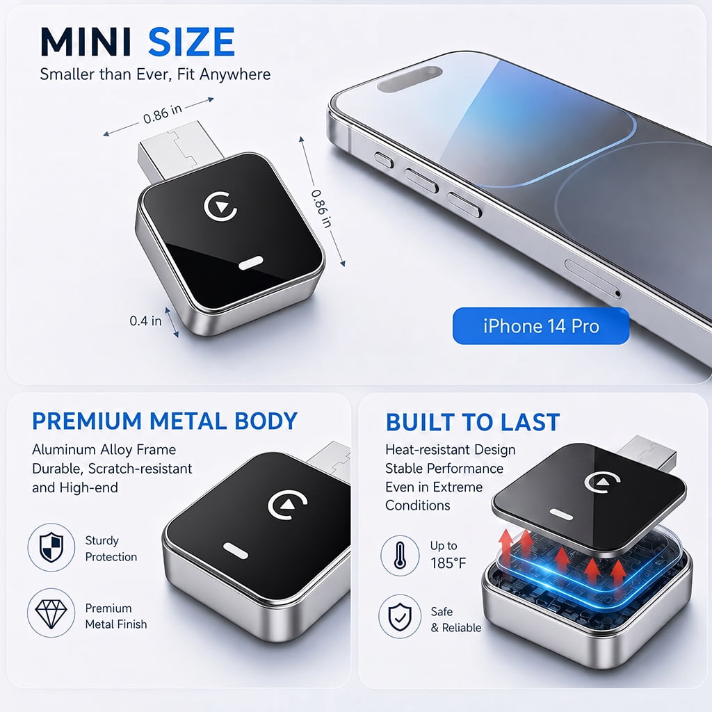 2026 Upgraded 2-in-1 Wireless CarPlay Adapter for iPhone & Android, Plug and Play, Fast Auto-Connect, Realtek 8730E Chip Stable & No Latency, Mini Wired to Wireless Adapter with USB-A/Type-C Port - Image 5