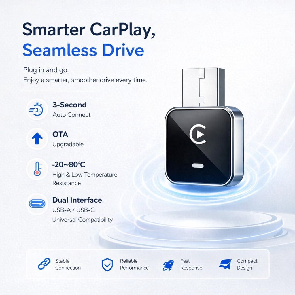 2026 Upgraded 2-in-1 Wireless CarPlay Adapter for iPhone & Android, Plug and Play, Fast Auto-Connect, Realtek 8730E Chip Stable & No Latency, Mini Wired to Wireless Adapter with USB-A/Type-C Port - Image 7