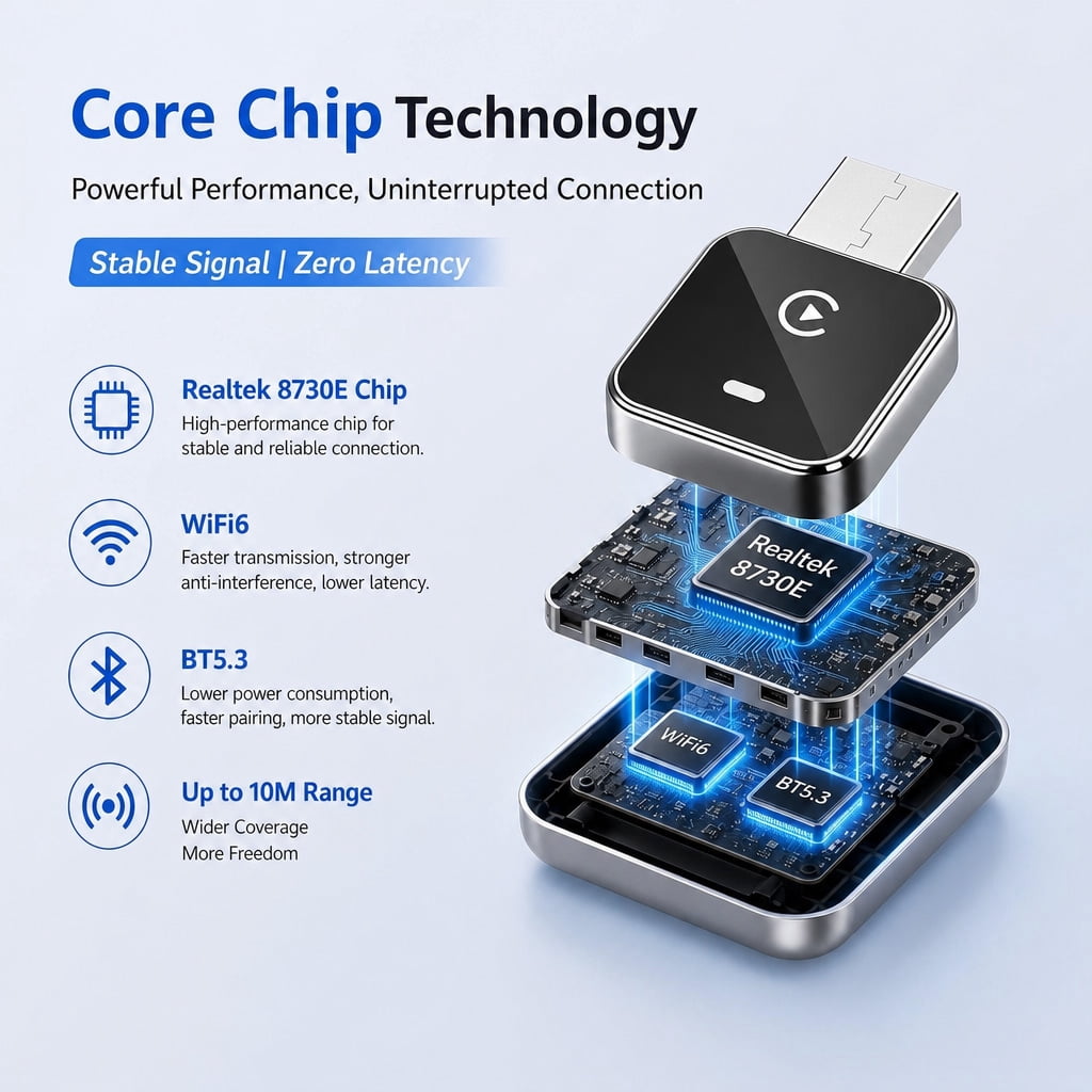 2026 Upgraded 2-in-1 Wireless CarPlay Adapter for iPhone & Android, Plug and Play, Fast Auto-Connect, Realtek 8730E Chip Stable & No Latency, Mini Wired to Wireless Adapter with USB-A/Type-C Port - Image 6
