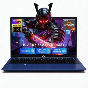 15.6" FHD Gaming Laptop 32GB DDR5 RAM 2TB NVMe SSD AMD Ryzen 7 7735HS (8 Cores Up to 4.75GHz) with Radeon 680M Graphics 100W PD Type-C Backlit Keyboard Fingerprint Unlock Blue