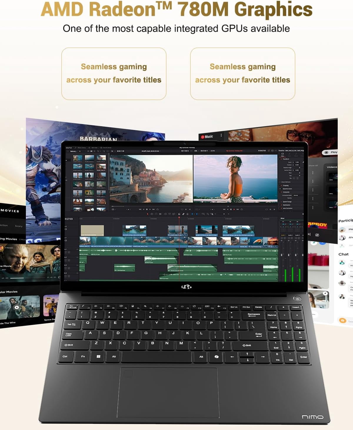 15.6" IPS FHD Gaming Laptop 32GB DDR5 RAM 1TB SSD AMD Ryzen 7 8745HS (8C/16T Up to 4.9GHz) with Radeon 780M Graphics 100W Type-C Backlit Keyboard for Professionals Office Travel Black - Image 3