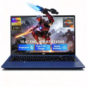 15.6" IPS FHD Gaming Laptop 64GB DDR5 RAM 1TB SSD AMD Ryzen 7 8745HS (8C/16T Up to 4.9GHz) Radeon 780M Graphics with 100W Type-C Backlit Keyboard Fingerprint USB-C 4.0 Blue