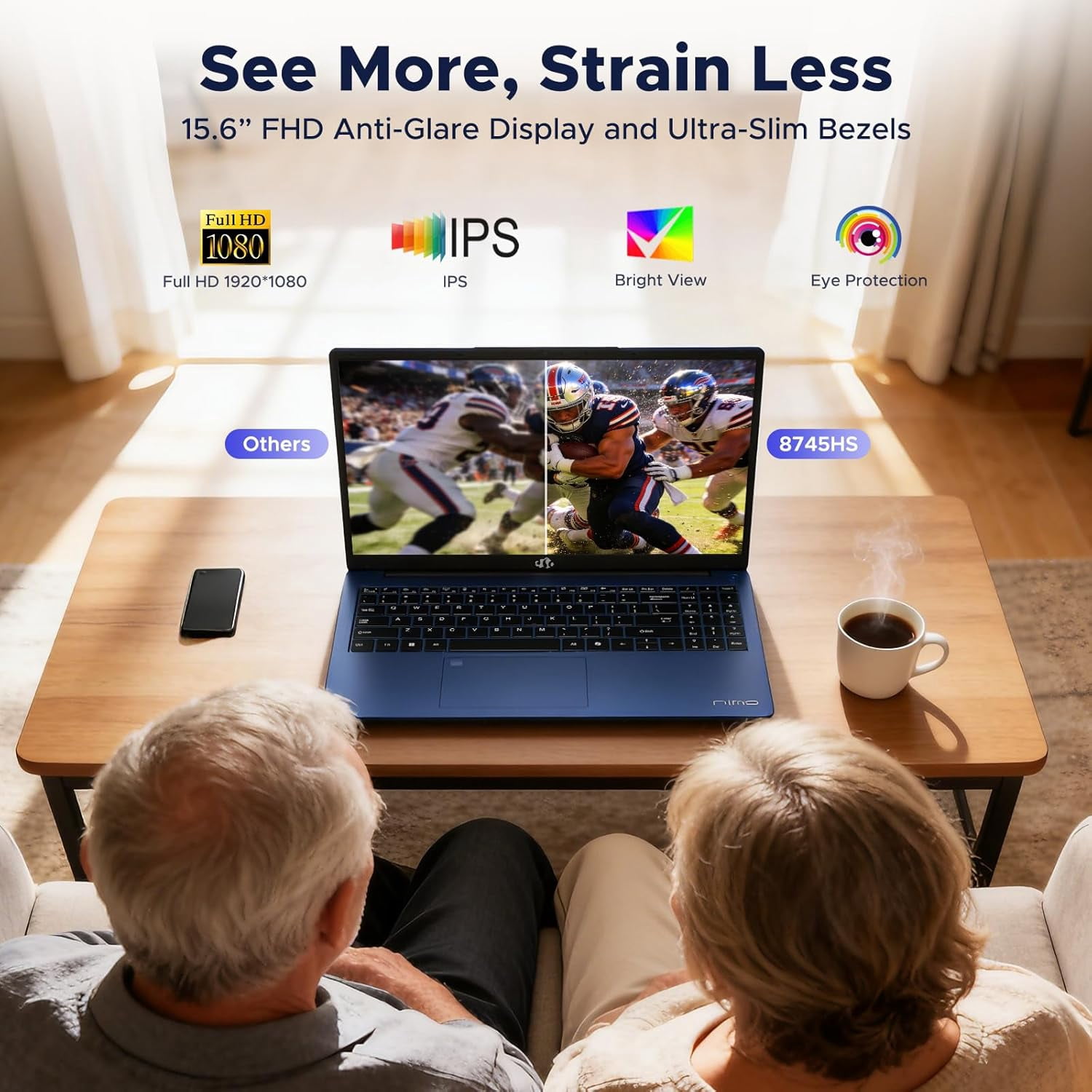 15.6" IPS FHD Gaming Laptop 32GB DDR5 RAM 1TB SSD AMD Ryzen 7 8745HS (8 Cores Up to 4.9GHz) Radeon 780M Graphics with 100W Type-C Backlit Keyboard Fingerprint USB4.0 Blue - Image 7
