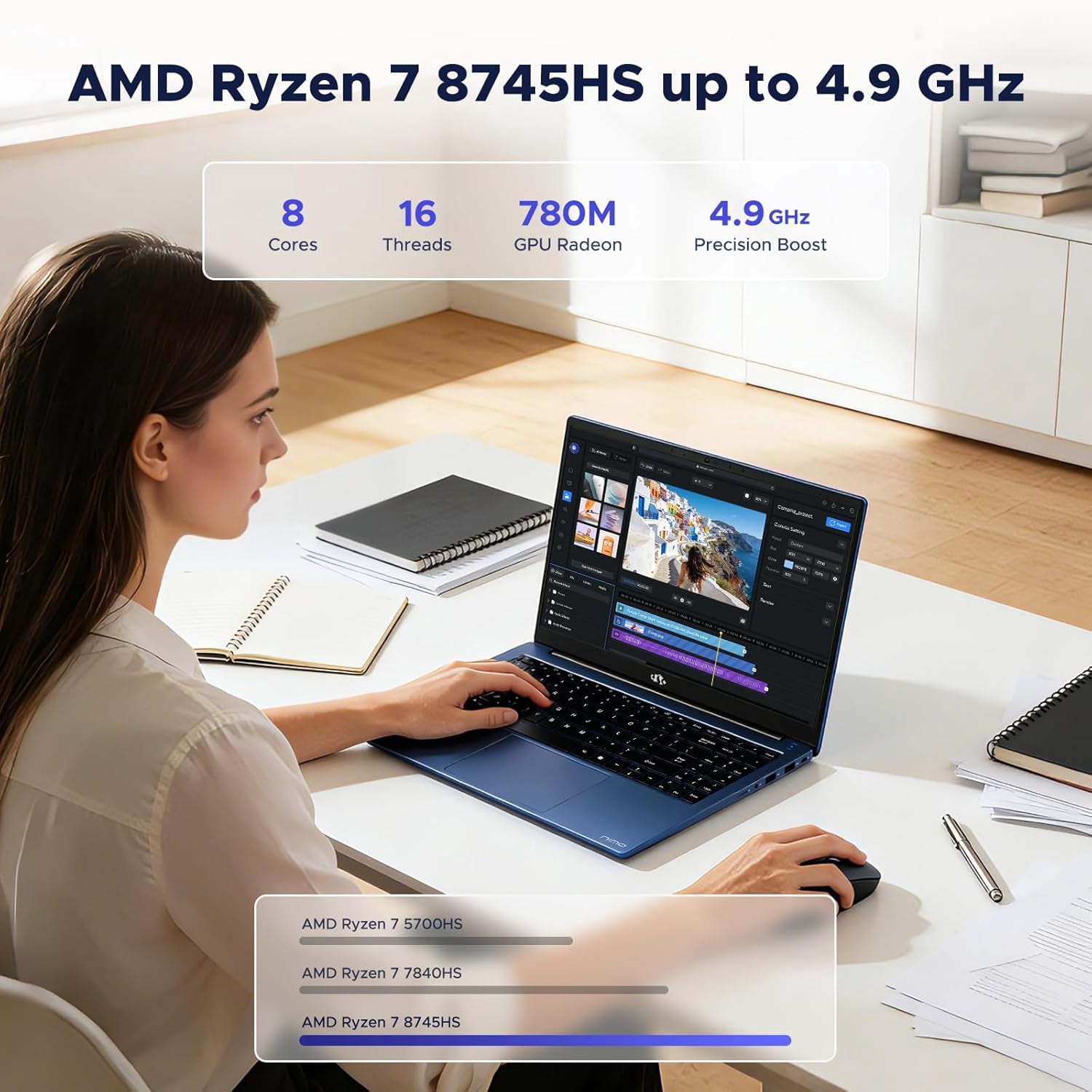 15.6" IPS FHD Gaming Laptop 16GB DDR5 RAM 1TB SSD AMD Ryzen 7 8745HS (8 Cores Up to 4.9GHz) Radeon 780M Graphics with 100W Type-C Backlit Keyboard Fingerprint USB4 Blue - Image 2