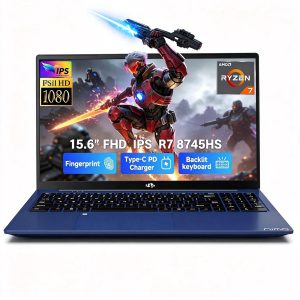 15.6" IPS FHD Gaming Laptop 32GB DDR5 RAM 2TB SSD AMD Ryzen 7 8745HS (8C/16T Up to 4.9GHz) AMD Radeon 780M Graphics with 100W USB-C Fast Charge USB4.0 Backlit Keyboard Fingerprint Login Blue