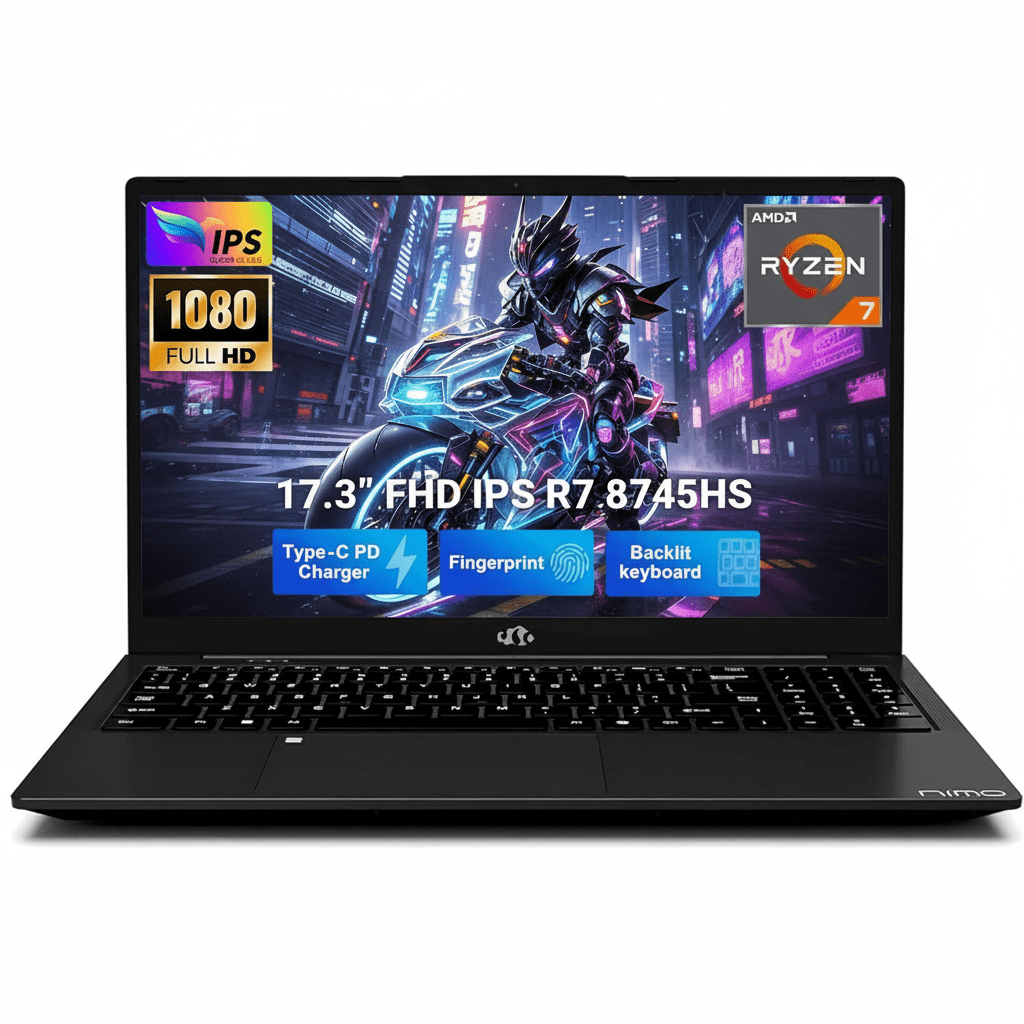17.3" IPS FHD Gaming Laptop AMD Ryzen 7 8745HS 64GB DDR5 RAM 1TB SSD (8C/16T Up to 4.9GHz) with Radeon 780M Graphics 100W USB-C 4.0 Backlit Keyboard Fingerprint