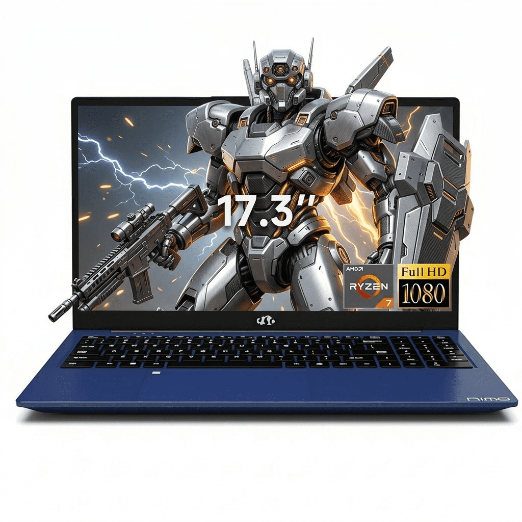 17.3" FHD Gaming Laptop 32GB DDR5 RAM 1TB SSD AMD Ryzen 7 7735HS (8 Cores, Beats i7-12650H) with Radeon 680M 100W Type-C Wi-Fi 6E Backlit Keyboard Fingerprint Blue