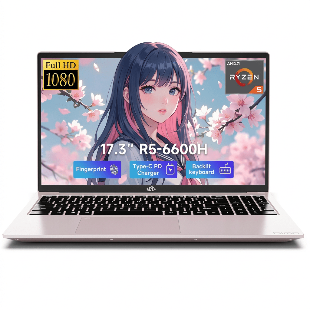 17.3" IPS FHD Gaming Laptop 32GB DDR5 RAM 1TB SSD AMD Ryzen 5 6600H (Beat i7-1165G7 Up to 4.5GHz) AMD Radeon 660M GPU with 100W Type-C Backlit Keyboard Fingerprint RoseGold