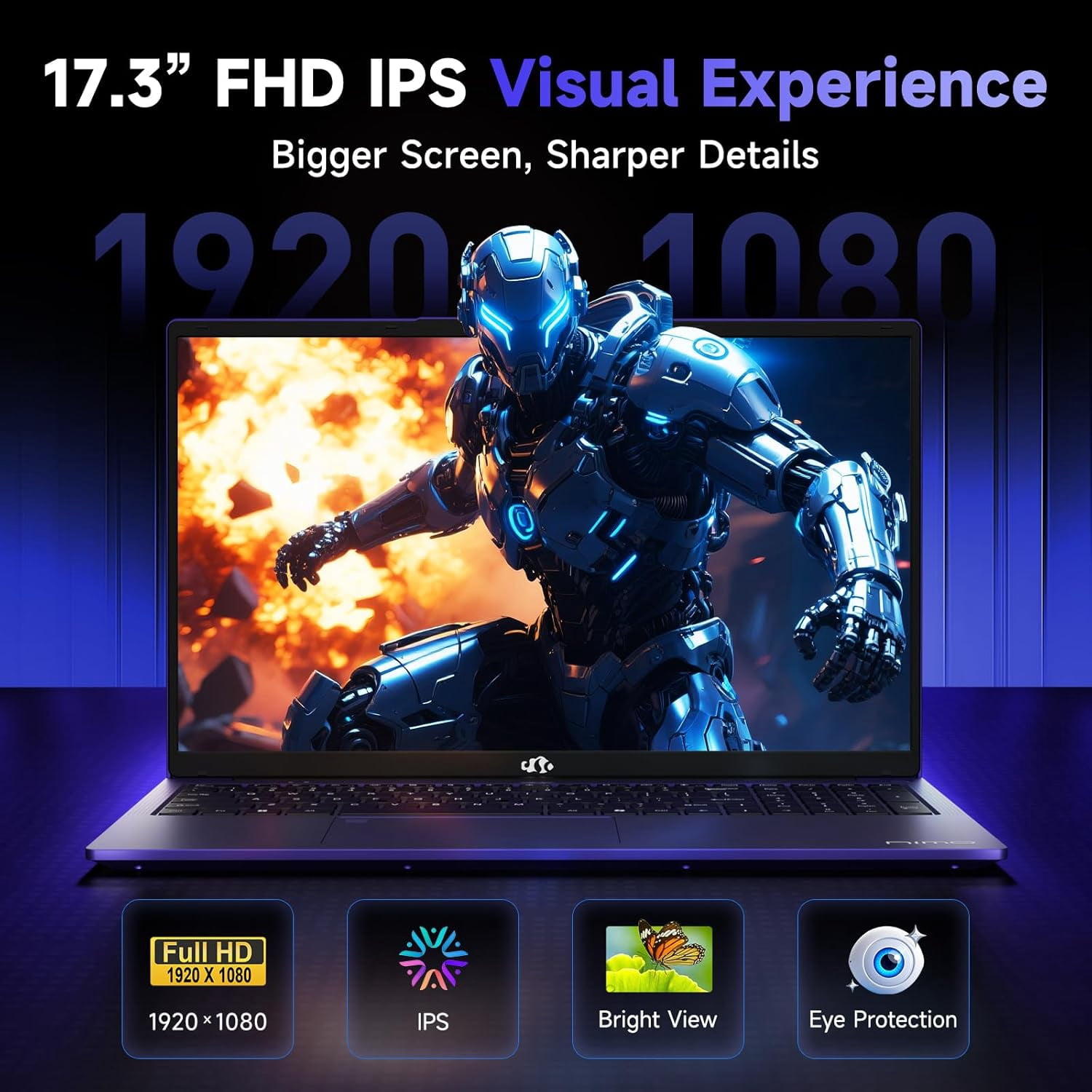 17.3" IPS FHD Gaming Laptop 32GB DDR5 RAM 1TB SSD AMD Ryzen 5 6600H (Beat i7-1165G7 Up to 4.5GHz) Radeon 660M GPU with 100W Type-C Backlit Keyboard Fingerprint Blue - Image 4