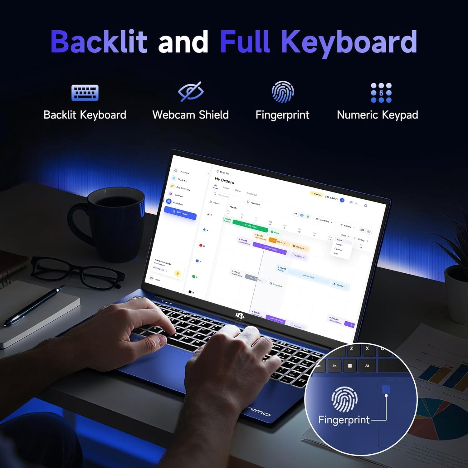 17.3" IPS FHD Gaming Laptop 32GB DDR5 RAM 1TB SSD AMD Ryzen 5 6600H (Beat i7-1165G7 Up to 4.5GHz) Radeon 660M GPU with 100W Type-C Backlit Keyboard Fingerprint Blue - Image 6