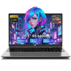 17.3" IPS FHD Gaming Laptop 32GB DDR5 RAM 1TB SSD AMD Ryzen 5 6600H (Beat i7-1165G7 Up to 4.5GHz) Radeon 660M GPU-Computer with 100W Type-C Backlit Keyboard Fingerprint Gray