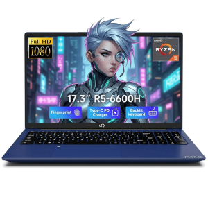 17.3" IPS FHD Gaming Laptop 16GB DDR5 RAM 1TB SSD AMD Ryzen 5 6600H (Beat i7-1165G7 Up to 4.5GHz) Radeon 660M GPU with 100W Type-C Backlit Keyboard Fingerprint Blue