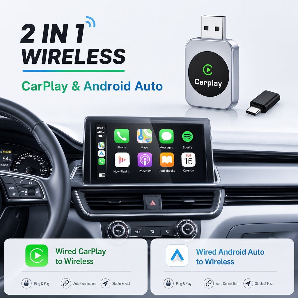 Wireless CarPlay Android Auto 2-in-1 Dongle, USB-C & USB-A Dual Port Design, Instant No-Lag Connection, Plug Play Wireless Upgrade for iPhone & Android, Compatible with 1000+ Vehicles - Image 4