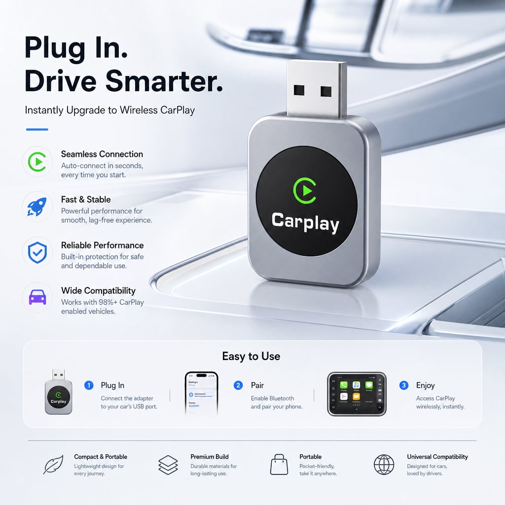 Wireless CarPlay Android Auto 2-in-1 Dongle, USB-C & USB-A Dual Port Design, Instant No-Lag Connection, Plug Play Wireless Upgrade for iPhone & Android, Compatible with 1000+ Vehicles - Image 3