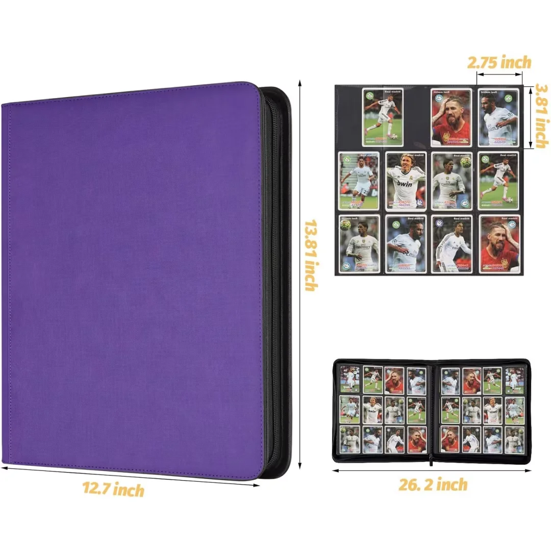 12 Pocket Card Binder, Premium Zip Trading Card Binder, 720 Double Sided Pocket PU Collection Binder, Collector Album, Card Folder for MTG, TCG, Sports Cards (Purple)