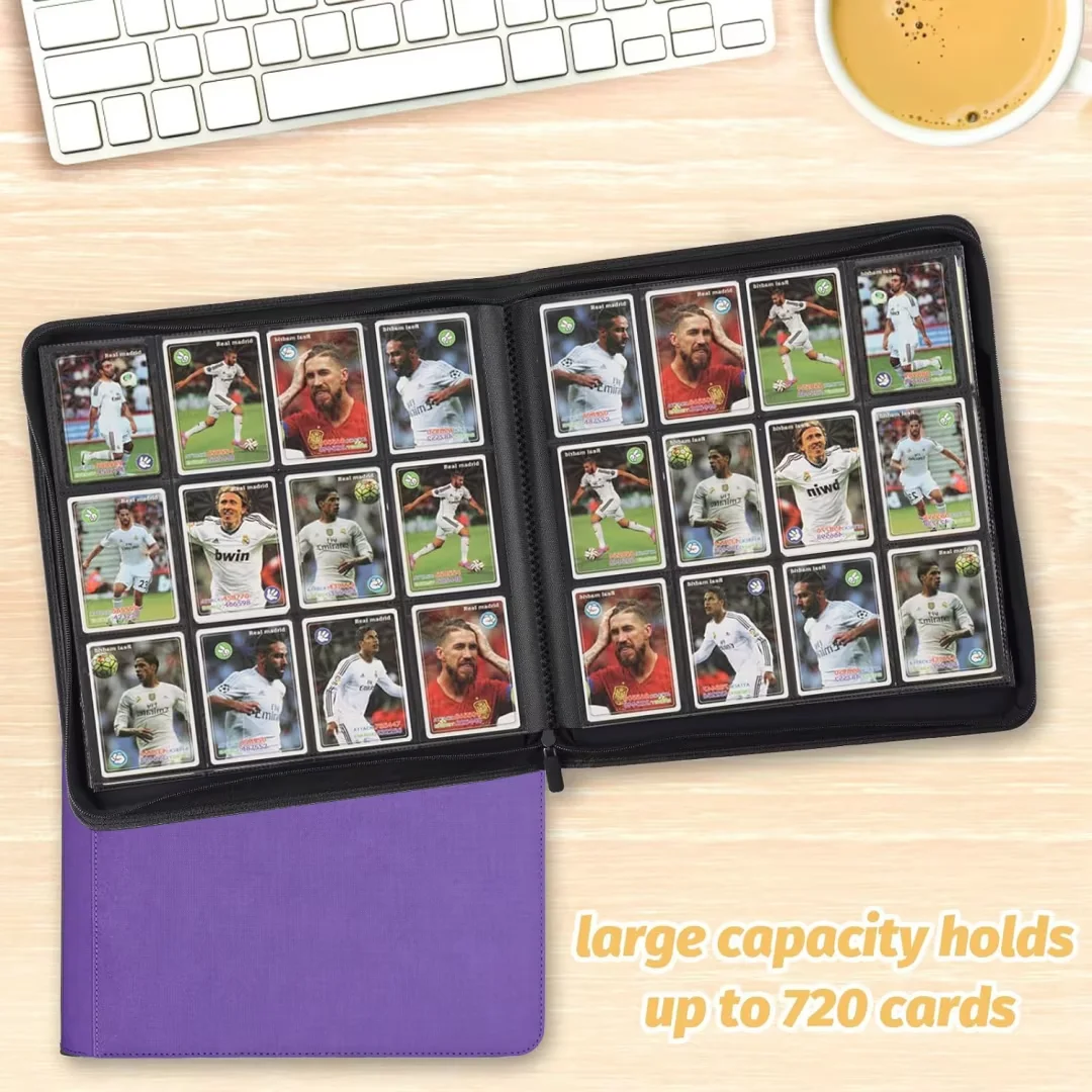 12 Pocket Card Binder, Premium Zip Trading Card Binder, 720 Double Sided Pocket PU Collection Binder, Collector Album, Card Folder for MTG, TCG, Sports Cards (Purple)