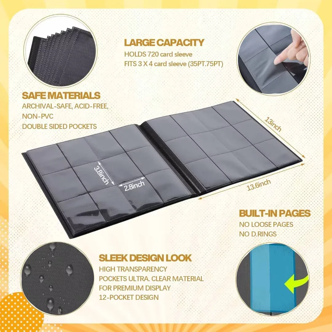 720 Pockets Trading Card Binder, 12-Pocket Card Ablum Compatible with lorcana,MTG,Sports Cards & Other Standard Size Trading Card(BLACK)
