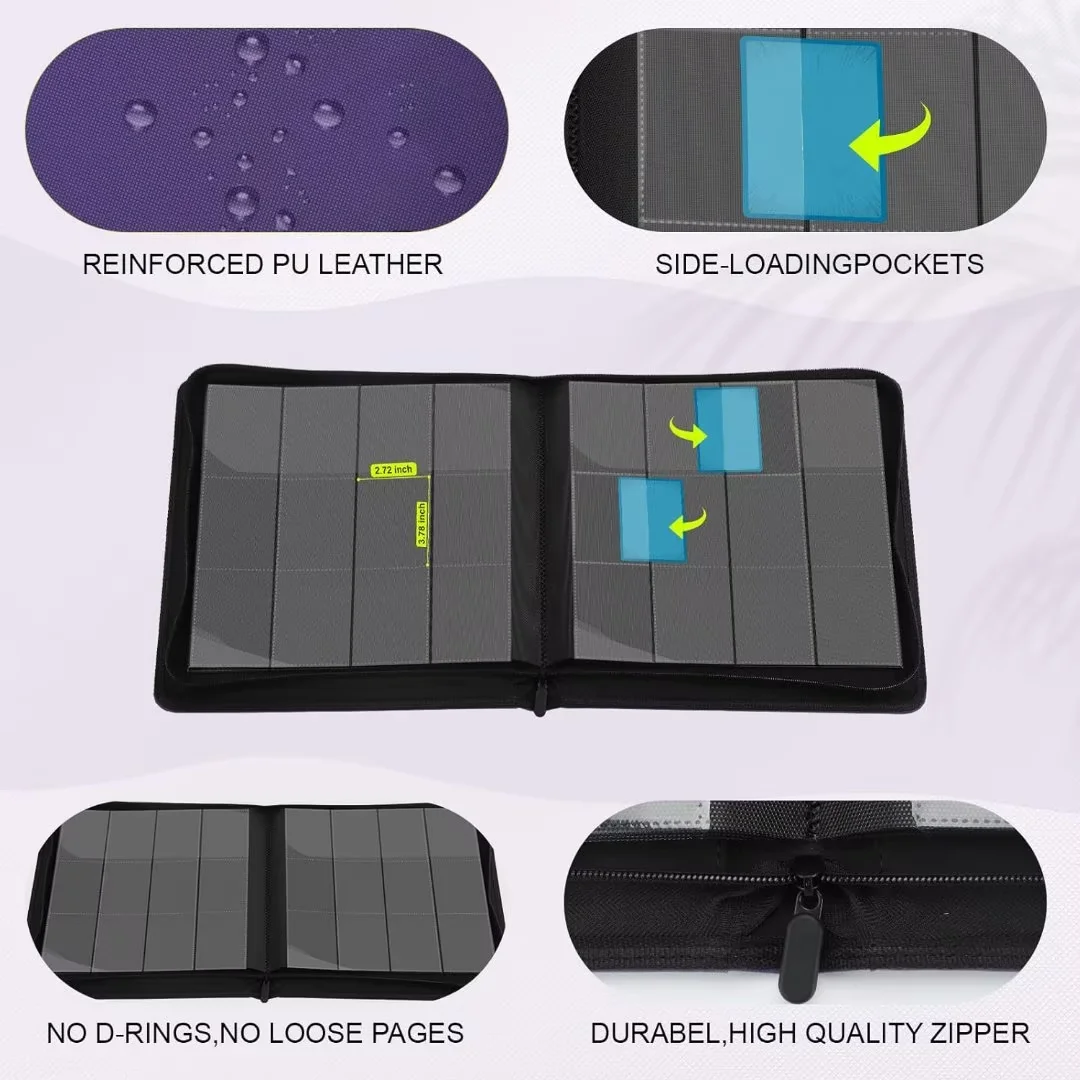 Trading Cards Album Binder with 12 Pockets and 30 double-sided sheets. binder storage case can accommodate a maximum of 720 cards and is perfectly suited for TCG, MTG, football cards etc - purple
