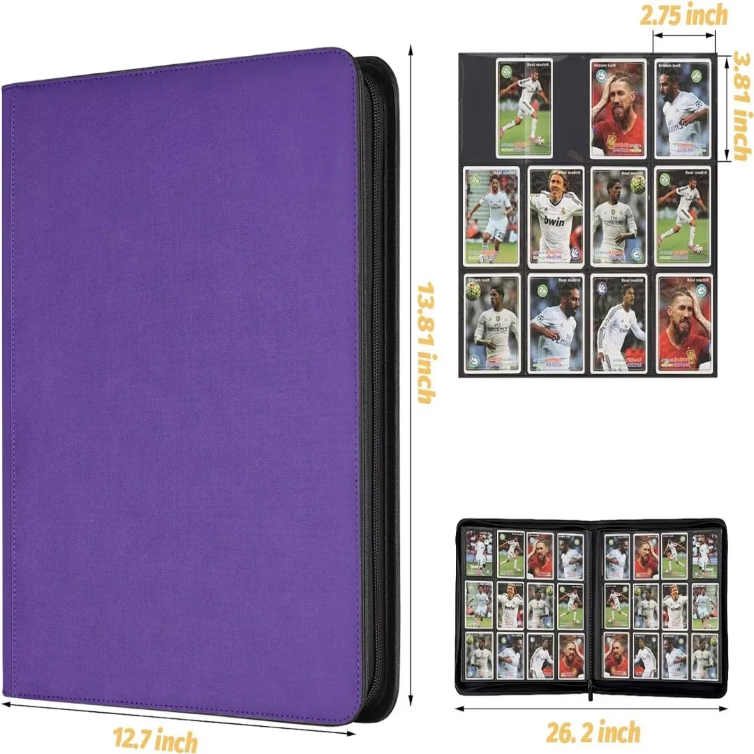 Trading Cards Album Binder with 12 Pockets and 30 double-sided sheets. binder storage case can accommodate a maximum of 720 cards and is perfectly suited for TCG, MTG, football cards etc - purple