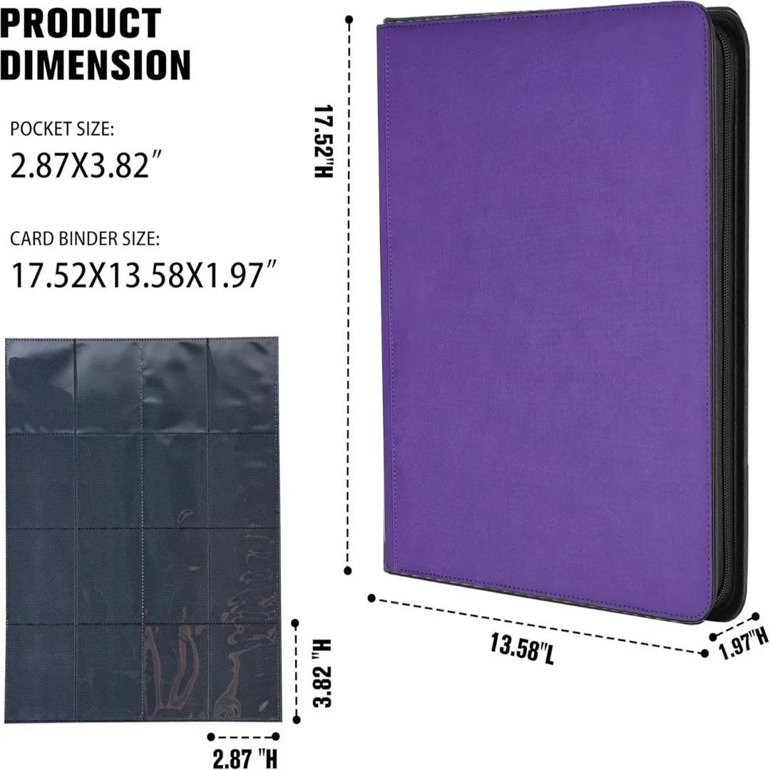Trading Cards Album Binder with 16 Pockets and 32 double-sided sheets. binder storage case can accommodate a maximum of 1000+ cards and is perfectly suited for TCG, MTG, football cards etc - purple
